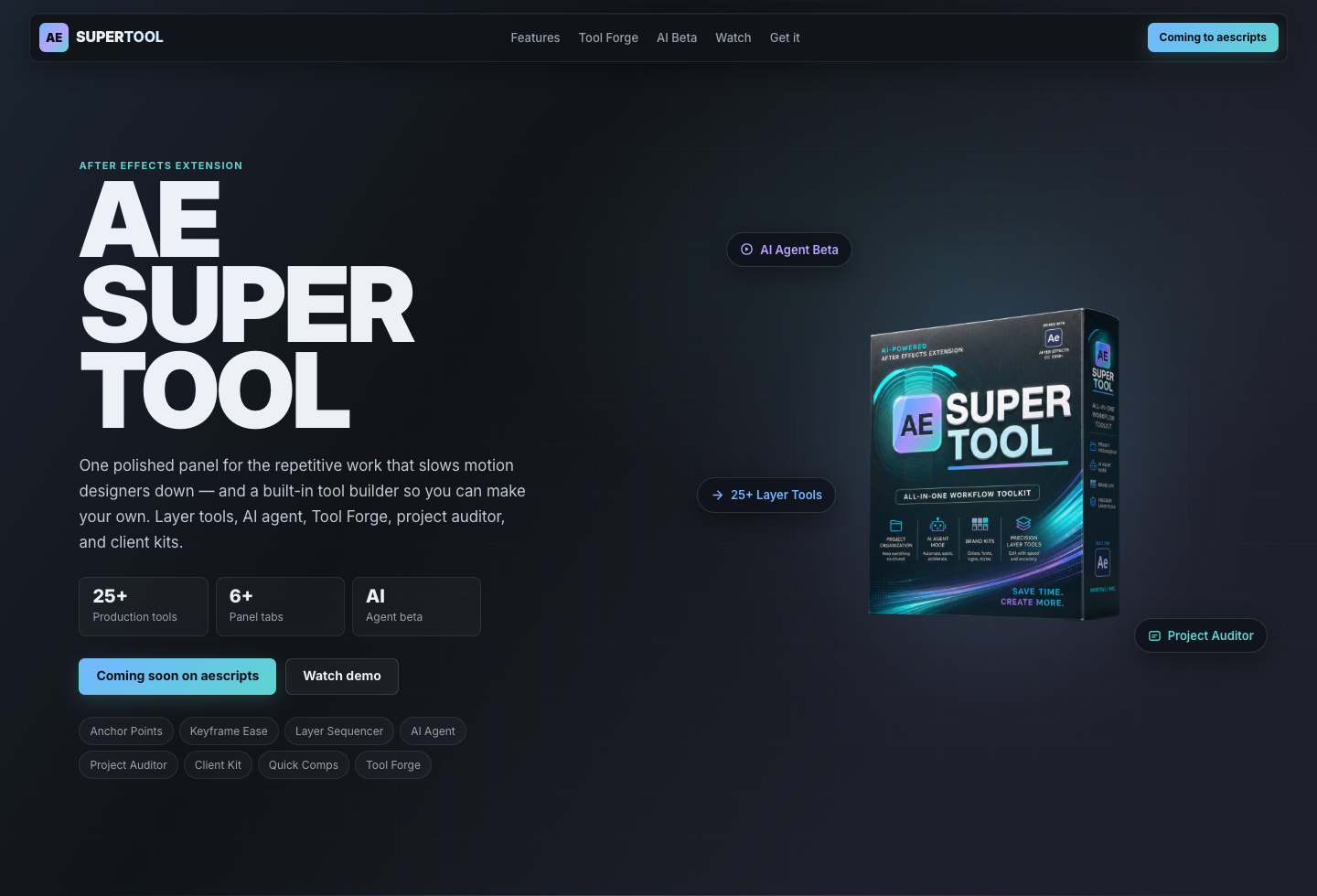 AE Super Tool product website preview