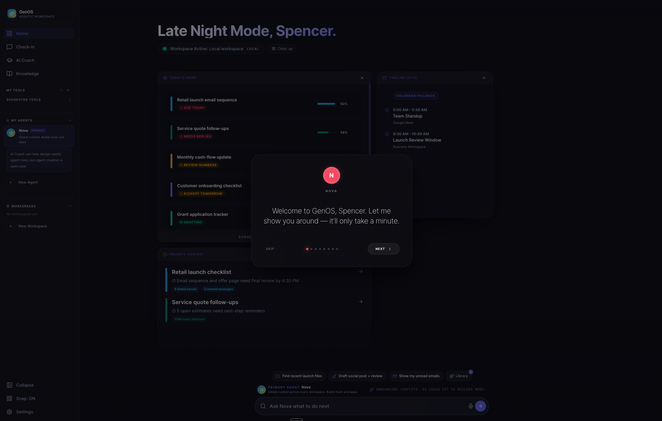 GenOS onboarding tour modal